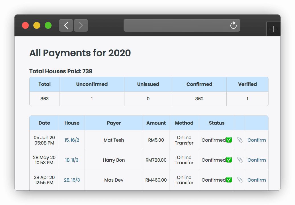 Screenshot of payment page